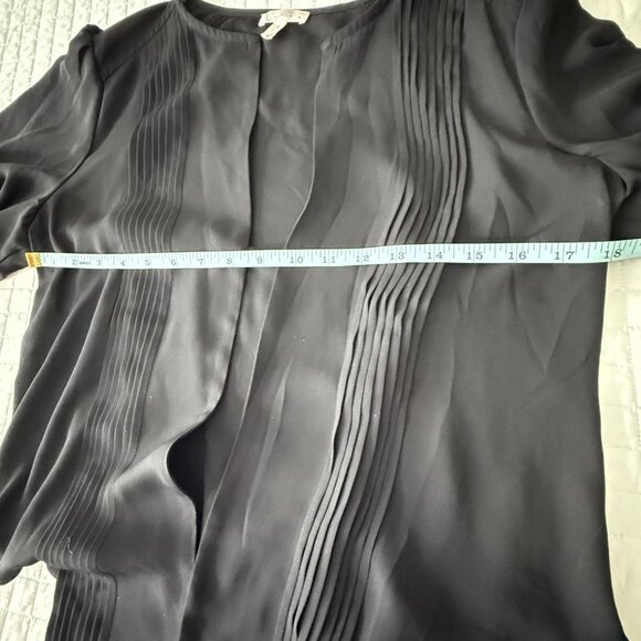 Leith Black Pintuck Long Sleeve Drape Front Blouse Size S Top Made In India - Picture 6 of 13